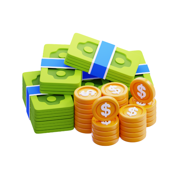 3D key and currency representing funding